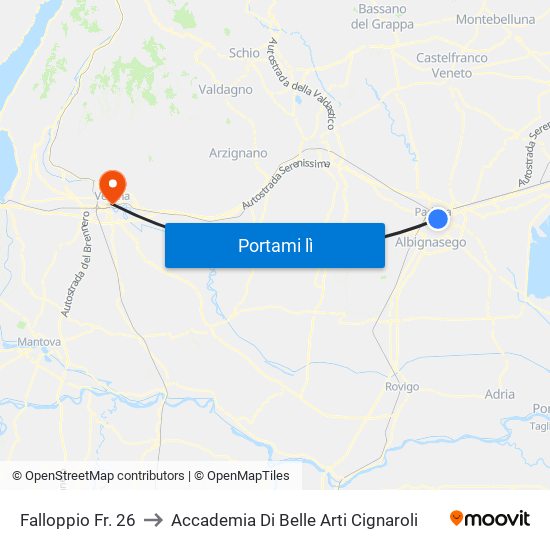 Falloppio Fr. 26 to Accademia Di Belle Arti Cignaroli map