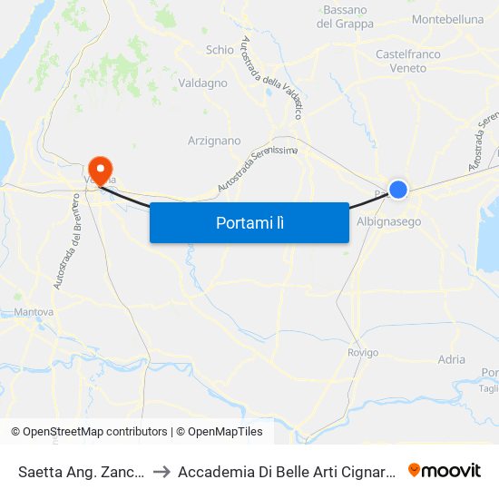 Saetta Ang. Zanchi to Accademia Di Belle Arti Cignaroli map