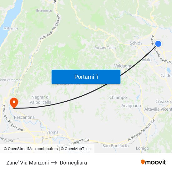 Zane' Via Manzoni to Domegliara map