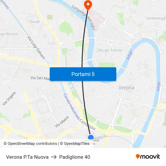 Verona P.Ta Nuova to Padiglione 40 map