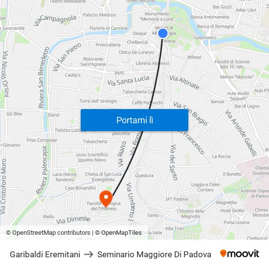 Garibaldi Eremitani to Seminario Maggiore Di Padova map