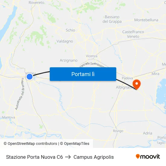 Stazione Porta Nuova C6 to Campus Agripolis map