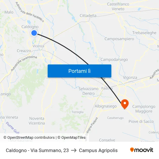 Caldogno - Via Summano, 23 to Campus Agripolis map