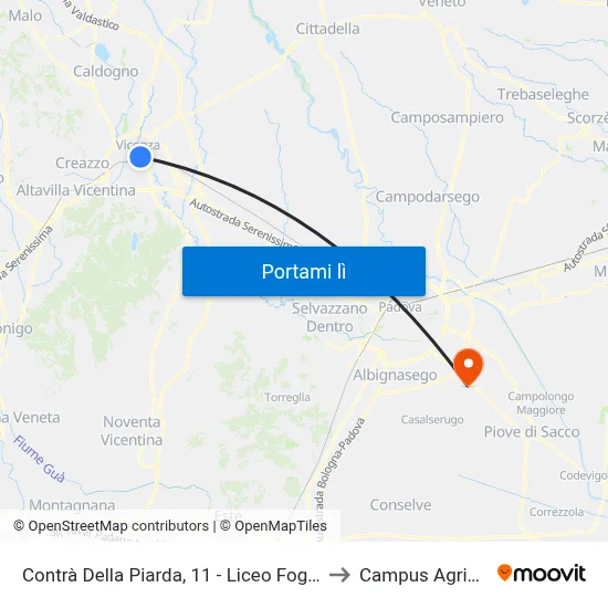 Contrà Della Piarda, 11 - Liceo Fogazzaro to Campus Agripolis map