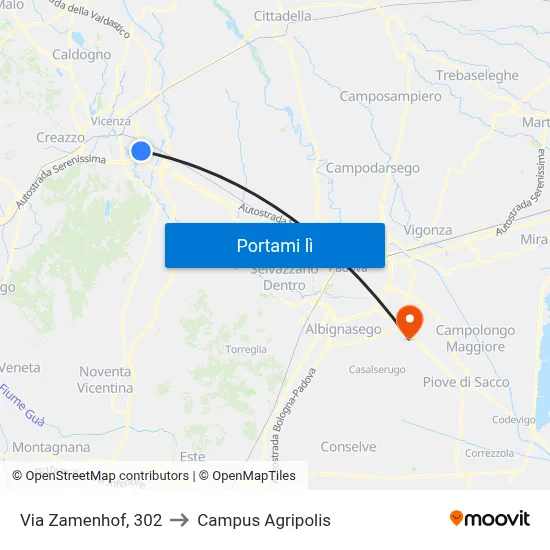 Via Zamenhof, 302 to Campus Agripolis map