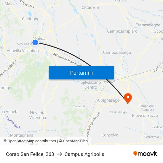 Corso San Felice, 263 to Campus Agripolis map