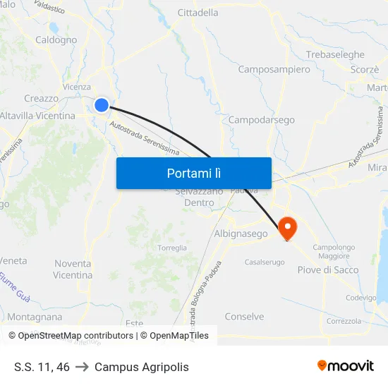 S.S. 11, 46 to Campus Agripolis map