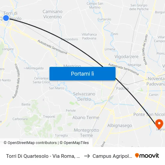 Torri Di Quartesolo - Via Roma, 22 to Campus Agripolis map