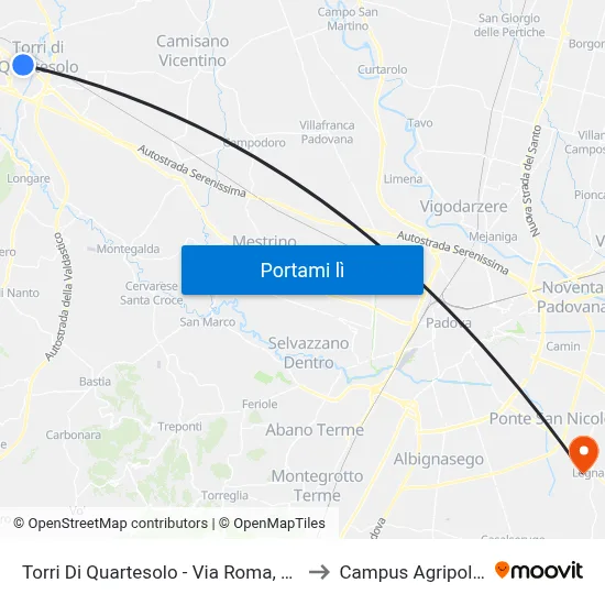 Torri Di Quartesolo - Via Roma, 13 to Campus Agripolis map