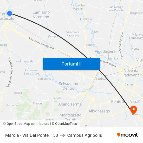 Marola - Via Dal Ponte, 150 to Campus Agripolis map