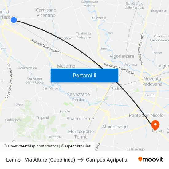 Lerino - Via Alture (Capolinea) to Campus Agripolis map