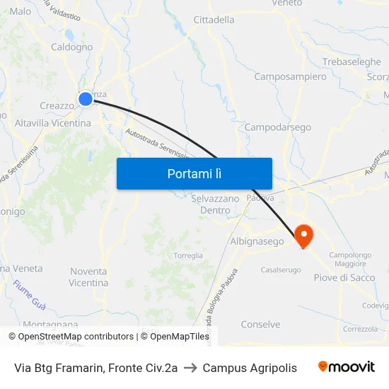 Via Btg Framarin, Fronte Civ.2a to Campus Agripolis map