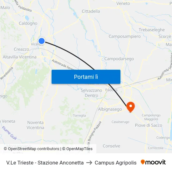 V.Le Trieste - Stazione Anconetta to Campus Agripolis map