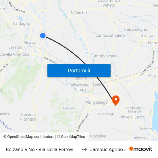 Bolzano V.No - Via Della Ferrovia, 8 to Campus Agripolis map