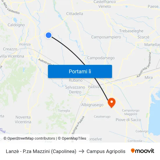 Lanzè - P.za Mazzini (Capolinea) to Campus Agripolis map