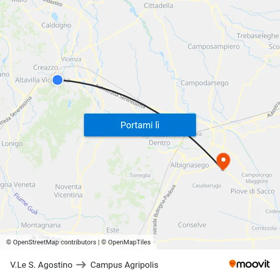 V.Le S. Agostino to Campus Agripolis map