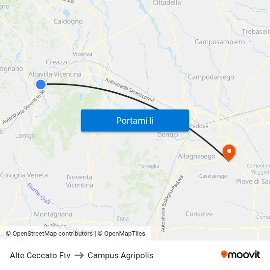 Alte Ceccato Ftv to Campus Agripolis map