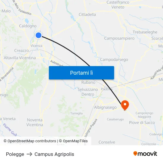 Polegge to Campus Agripolis map