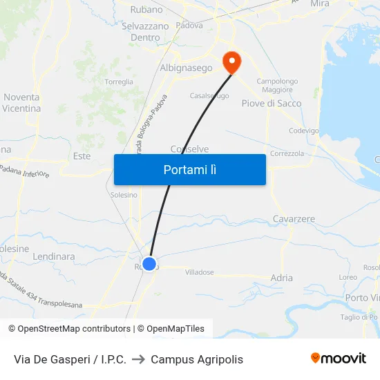 Via De Gasperi / I.P.C. to Campus Agripolis map