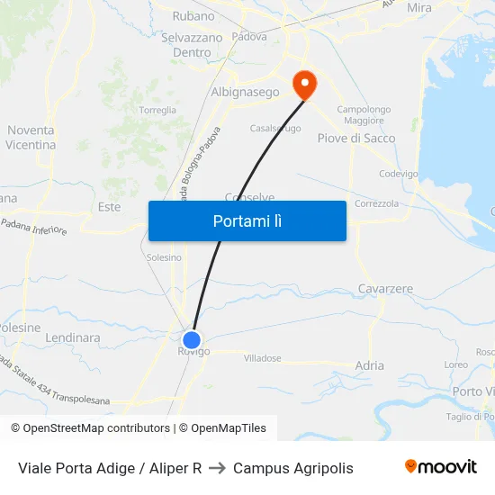 Viale Porta Adige / Aliper R to Campus Agripolis map