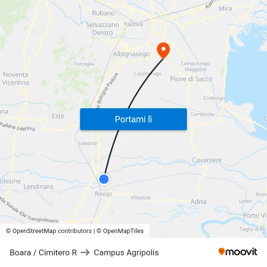 Boara / Cimitero R to Campus Agripolis map