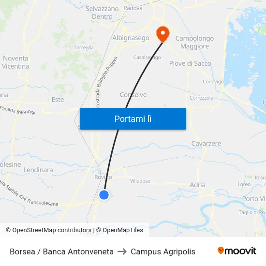Borsea / Banca Antonveneta to Campus Agripolis map