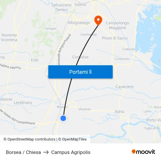 Borsea / Chiesa to Campus Agripolis map