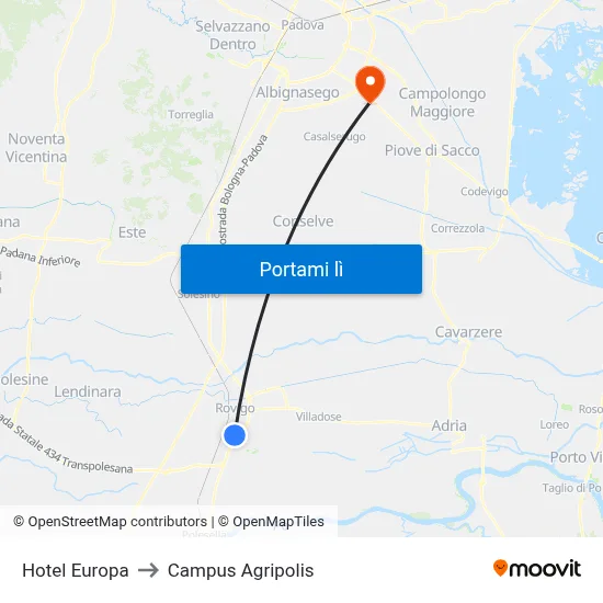 Hotel Europa to Campus Agripolis map