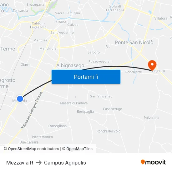 Mezzavia R to Campus Agripolis map