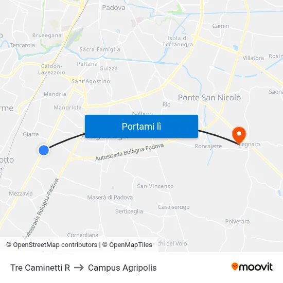 Tre Caminetti R to Campus Agripolis map