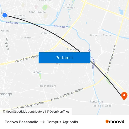 Padova Bassanello to Campus Agripolis map