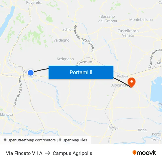 Via Fincato VII A to Campus Agripolis map