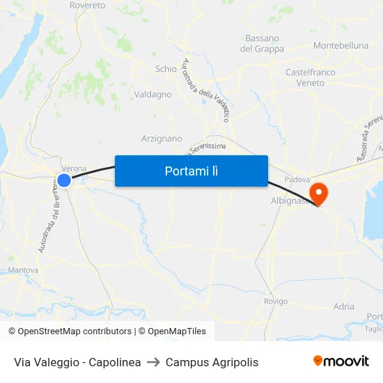 Via Valeggio - Capolinea to Campus Agripolis map