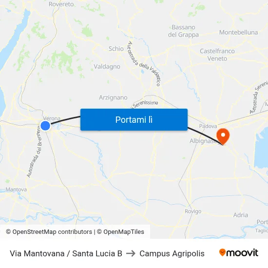 Via Mantovana / Santa Lucia B to Campus Agripolis map