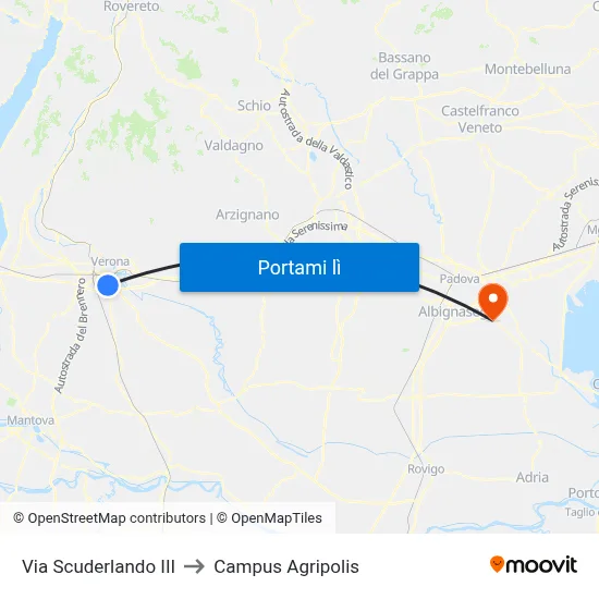 Via Scuderlando III to Campus Agripolis map