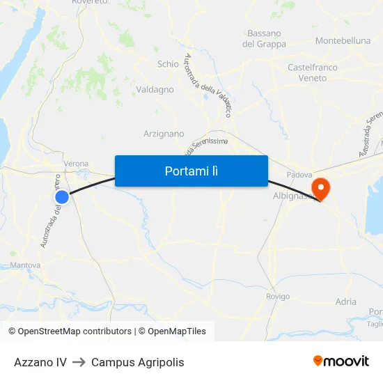 Azzano IV to Campus Agripolis map