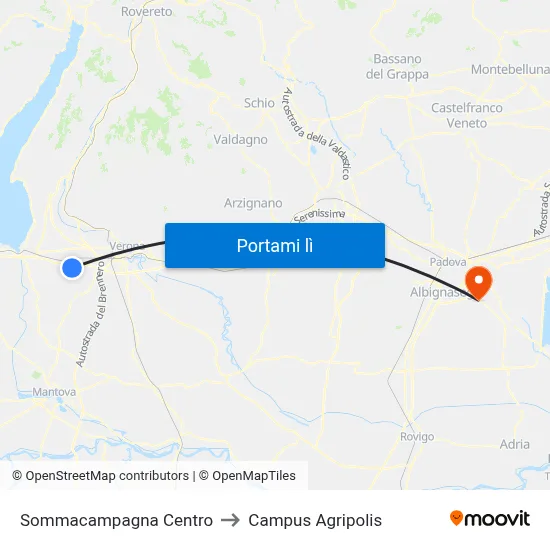 Sommacampagna Centro to Campus Agripolis map