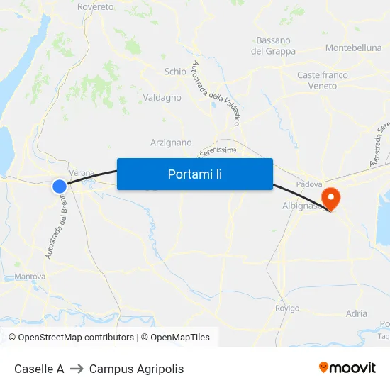 Caselle A to Campus Agripolis map