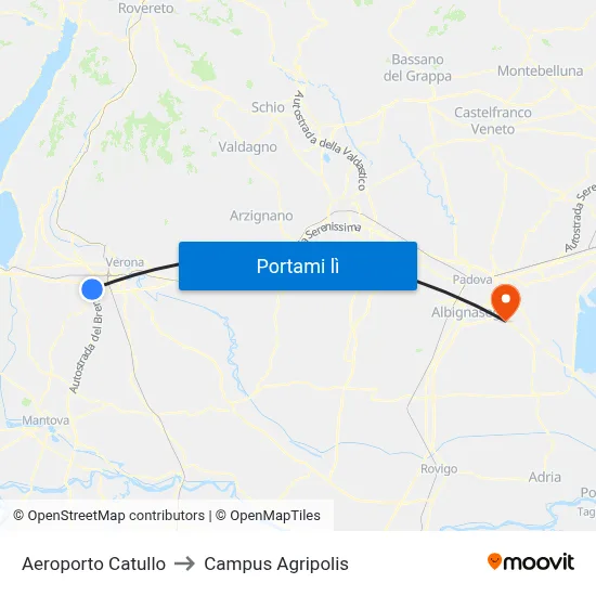 Aeroporto Catullo to Campus Agripolis map
