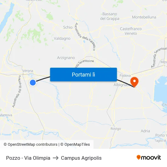 Pozzo - Via Olimpia to Campus Agripolis map