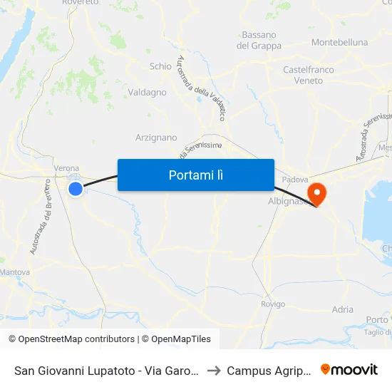 San Giovanni Lupatoto - Via Garofoli II to Campus Agripolis map