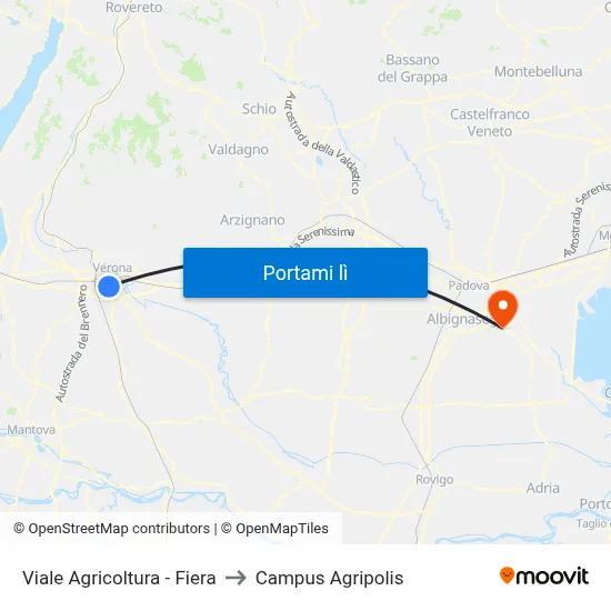 Viale Agricoltura - Fiera to Campus Agripolis map