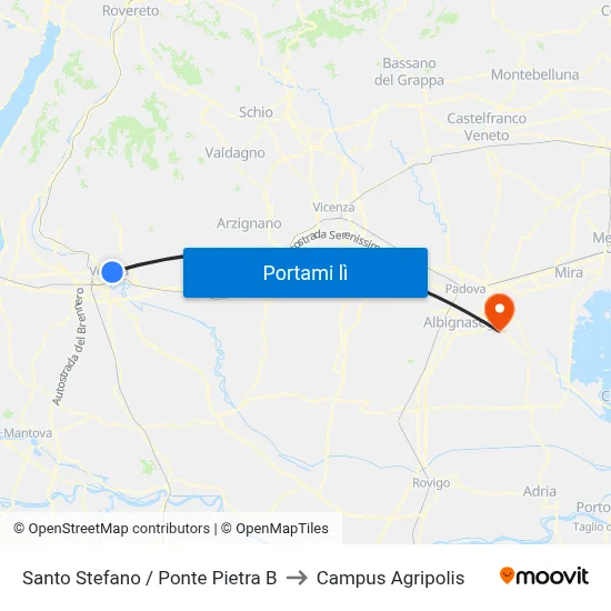 Santo Stefano / Ponte Pietra B to Campus Agripolis map