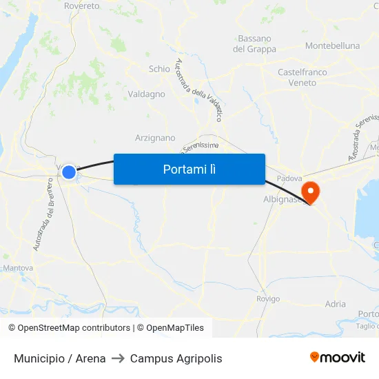 Municipio / Arena to Campus Agripolis map