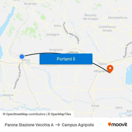 Parona Stazione Vecchia A to Campus Agripolis map
