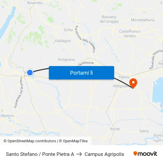 Santo Stefano / Ponte Pietra A to Campus Agripolis map