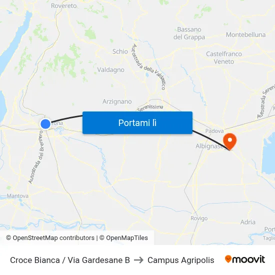 Croce Bianca / Via Gardesane B to Campus Agripolis map
