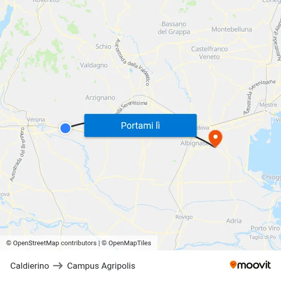 Caldierino to Campus Agripolis map