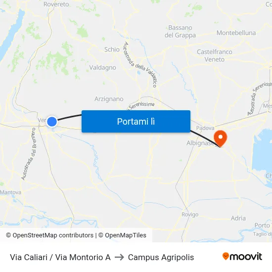 Via Caliari / Via Montorio A to Campus Agripolis map