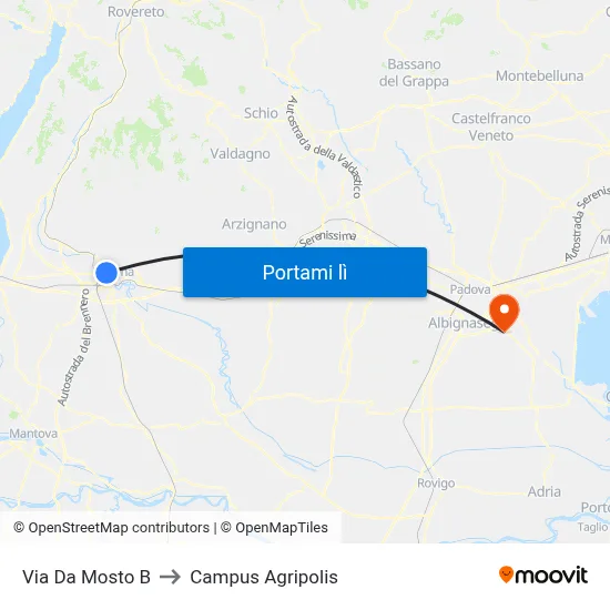 Via Da Mosto B to Campus Agripolis map